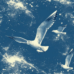 seagull Pattern Tile for seamless backgrounds and for filling surfaces in soft colors, ai generated