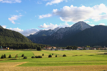 Fototapeta na wymiar View of Dobbiaco in Pustertal, Val Pusteria, South Tyrol, Italy