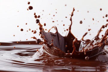 chocolate spread on white background Melted chocolate dripping from the top
