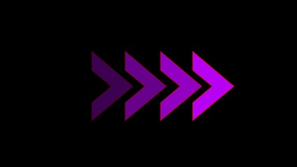 purple color right chevron arrow. Flashing neon icon to the right arrow. right arrow. arrow sign. Safety type. Isolated on black background.