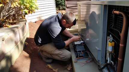 Plumber Installing Ground Heat Pump"
A skilled technician in uniform meticulously installs a ground heat pump, showcasing expertise in cost of living crisis.