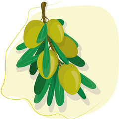 green olives on a branch with leaves