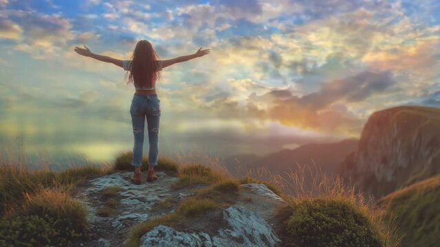 Women who are feeling joy and freedom. The concept of women's day. Seamless looping 4k time-lapse virtual video animation background Generated with Al