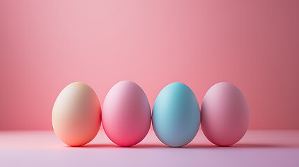 sfondo minimalista in colori pastello con uova di pasqua in riga , spazio per testo,  sfondo rosa