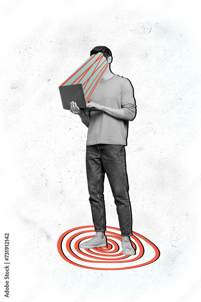 Poster vertical picture collage sketch of zombie watching propaganda in notebook political fake information