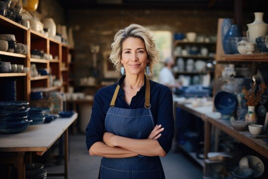 Confident Female Potter in Ceramics Studio