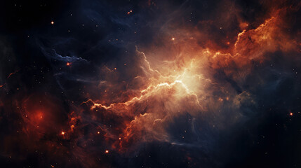 Ethereal cosmic landscape: Dramatic star nebulae, lightning and cosmic gas congestion. Perfect for conveying the mystique of space exploration and the beau - obrazy, fototapety, plakaty