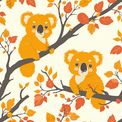 Koala Bear Pattern Tile for seamless backgrounds and for filling surfaces in soft colors, ai generated