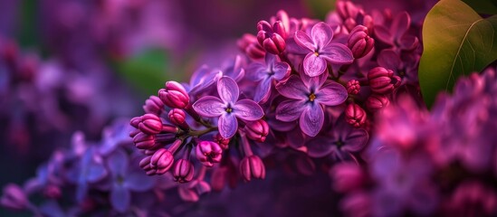 A close-up view of a branch covered with purple flowers, showcasing their vibrant violet petals. These herbaceous, terrestrial plants of magenta color are annuals and can be used as groundcover.