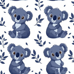 Koala Bear Pattern Tile for seamless backgrounds and for filling surfaces in soft colors, ai generated