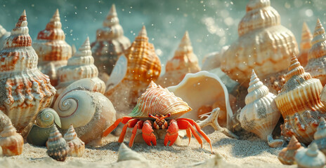 Obraz na płótnie Canvas A hermit crab with a shell on its back