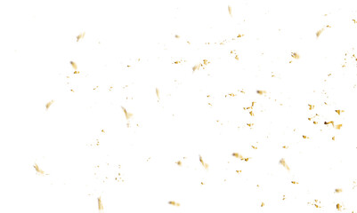 Doted and confetti golden glitter on transparent background. Shiny glittering dust. Gold glitter sparkle confetti that floats down falling