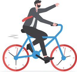 Businessman rides a time bike. Time management deadline concept. Man balancing on a unicycle while holding equilibrium. Vector illustration.   © vector mall