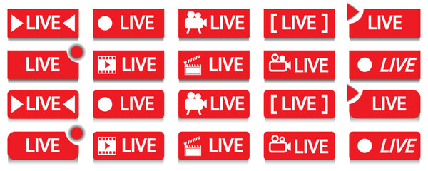 Live Online Video Streaming Icon, Live Icon for thumbnail, Television live channel or Web Streaming icon