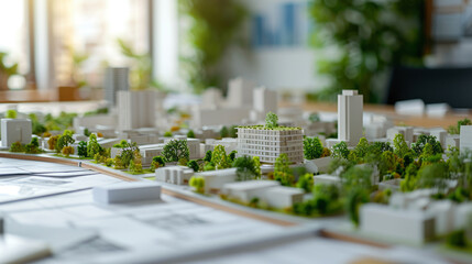 Inside the urban planner's domain: A blend of planning tools and blueprints aimed at designing sustainable cities and green economic growth strategies. - obrazy, fototapety, plakaty