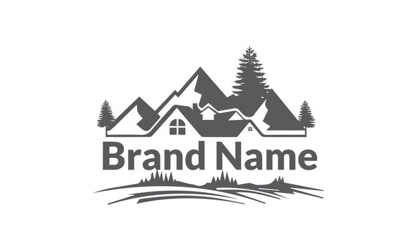 Pines Home Residence Logo Template. Vector illustration of pines tree that incorporate with house picture, it's good for real estate logo, it's try to symbolize residence or real estate.