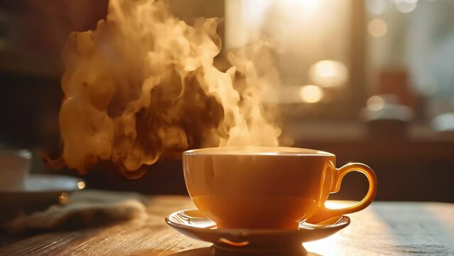 a cup of delicious coffee with steam rising
