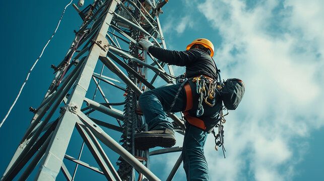 Telecommunications Worker Ascending a Tower