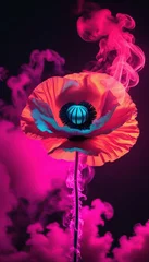Fotobehang Poppy flower and smoke © Badr