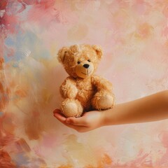 A Heartwarming Moment A Childs Hand Gratefully Accepts A Teddy Bear At A Charity Event Beautifully Captured. Concept Charity Events, Heartwarming Moments, Gratefulness, Teddy Bear, Beautiful Captures