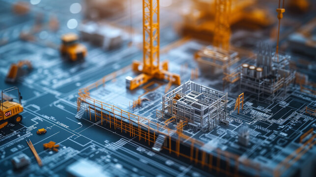 A vivid showcase of economic development, featuring the construction site of a technology park with a focus on the workforce and innovative infrastructure taking shape.