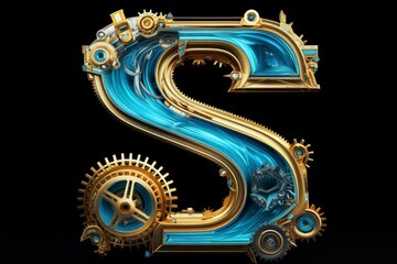 A Steampunk Letter S With Gears Azure Gold. Concept Diy Steampunk Crafts, Steampunk Fashion Inspiration, Industrial Gears And Cogs, Steampunk Art And Jewelry, Steampunk Home Decor