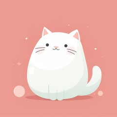 Adorable White Cat Logo In A Simple And Charming Flat Design. Concept Cute Animal Logos, Minimalist Designs, Charming Mascots, Flat Illustrations