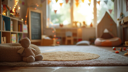 Child's bedroom, creating a cozy, comforting atmosphere for children to sleep and relax, blurred bedroom background. - Powered by Adobe