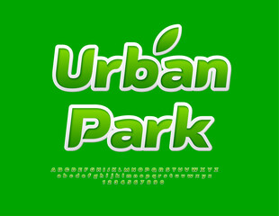 Vector eco concept Urban Park with decorative Leaf. Stylish Green Font. Trendy artistic Alphabet Letters and  Numbers.