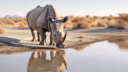 Foto op Canvas the rhino is in a water hole © kucret