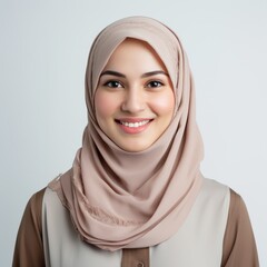Portrait of a smiling young woman in a hijab suitable for fashion and cultural diversity themes