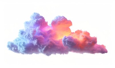 3d render, fantasy cloud glowing with neon light, isolated on white background. Colorful cumulus atmosphere phenomenon. Realistic sky clip art element, Generative AI