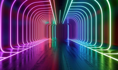 3d render, abstract background with colorful neon lines. Modern wallpaper, Generative AI