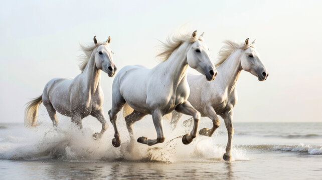 White Arabian horses wet