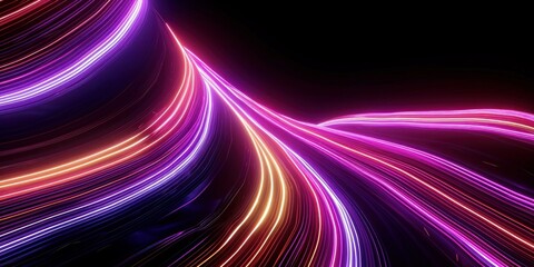 3d render. Abstract neon curvy lines isolated on black background, Generative AI