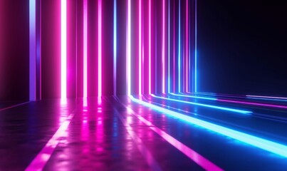 3d render, abstract background with vertical pink blue neon lines glowing in the dark. Digital ultraviolet wallpaper, Generative AI