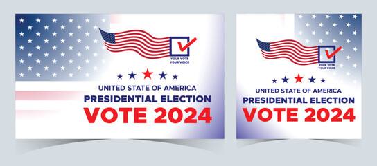 Set Of Vote 2024. Presidential election day in united states. Election 2024 USA. Political election campaign banner. background, post, Banner, card, poster design with Vote day November 5 US