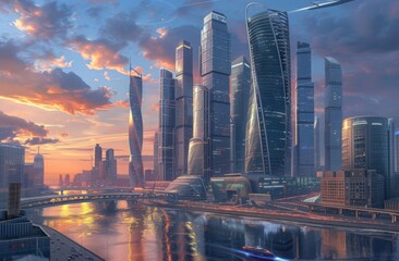 the capital of russia is dubbed the most expensive city, in the style of futuristic cityscapes - obrazy, fototapety, plakaty