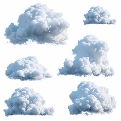 3d render, set of abstract fluffy clouds isolated on white background, cumulus clip art collection, Generative AI - obrazy, fototapety, plakaty