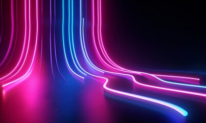 3d render, abstract ascending pink blue neon lines isolated on black background. Digital ultraviolet wallpaper, Generative AI