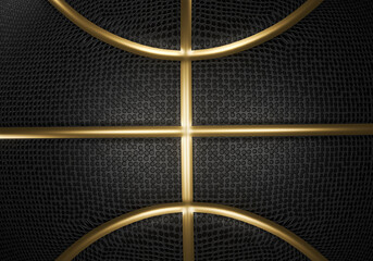 Black basketball closeup with golden lines high quality