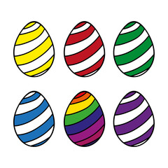 Vector colored Easter eggs. Set of colored striped eggs.