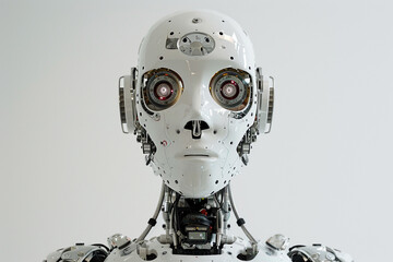 modern robot portrait, close up, blurred background. Artificial intelligence in future life. AI Generated