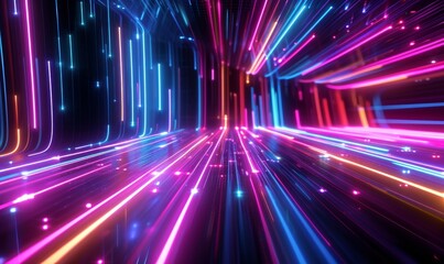 3d render, abstract neon background. Colorful glowing lines. Digital data transfer. Futuristic wallpaper, Generative AI