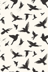 Seamless pattern of hand drawn illustration of birds flying around
