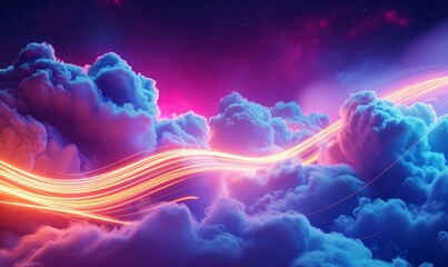 Fototapeta na wymiar 3d render, abstract fantasy background. Fantastic neon cloud and glowing dynamic lines, Generative AI