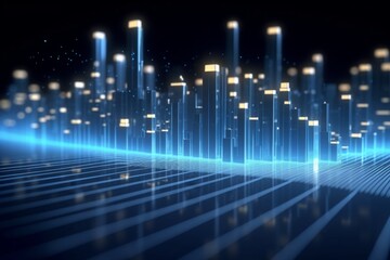Futuristic cyberpunk digital smart city blue neon lights skyscrapers urban architecture building wireless network tech connection abstract background future technology virtual reality online logistics