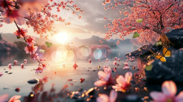 Very beautiful view of cherry blossoms. seamless looping time-lapse virtual 4k video Animation Background.