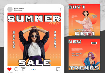Gradient Orange Summer Sale Social Media Post - obrazy, fototapety, plakaty