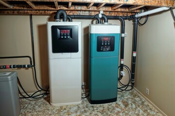 An home energy station (HES, battery energy storage)  is installed in a basement.